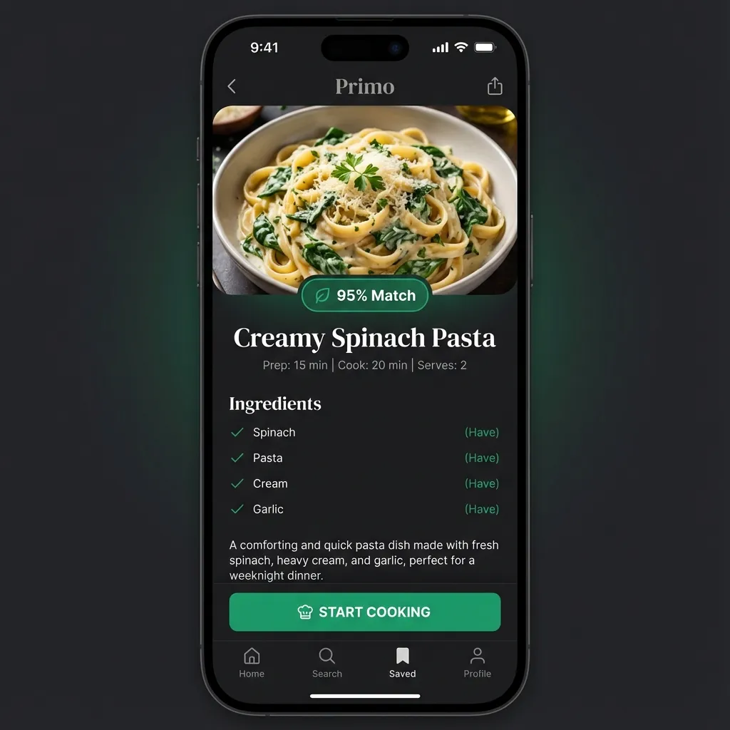 Recipe details and cooking mode
