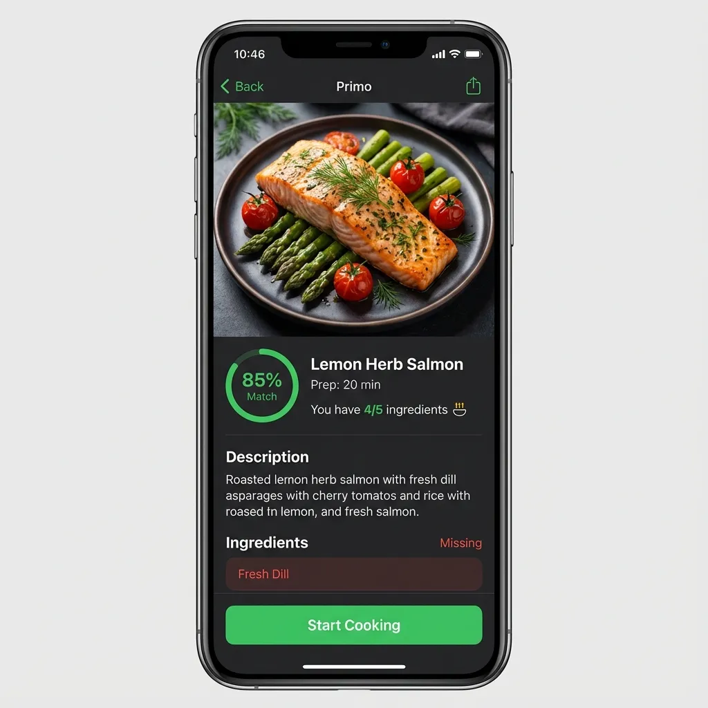 Recipe matching results